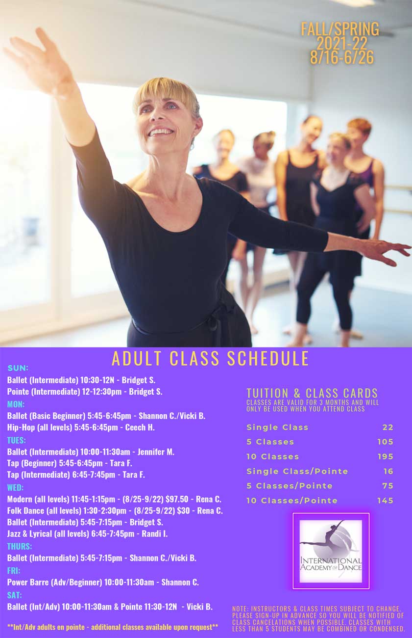 International Academy of Dance 2021 Fall 2022 Spring Adult Schedule