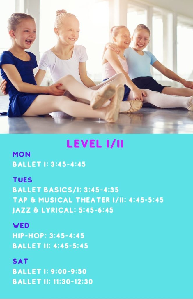 Level I/II (Child/Teen) Dance Class Schedule for Fall/Spring 2021-22