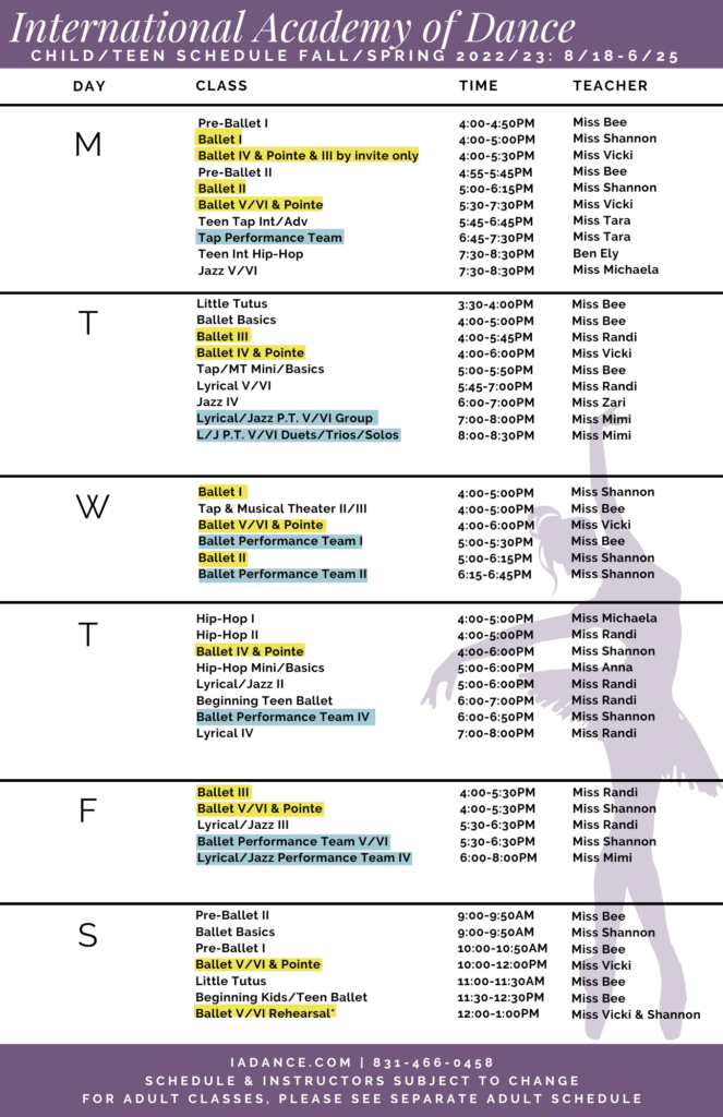 Child/Teen Dance Class Schedule IAD