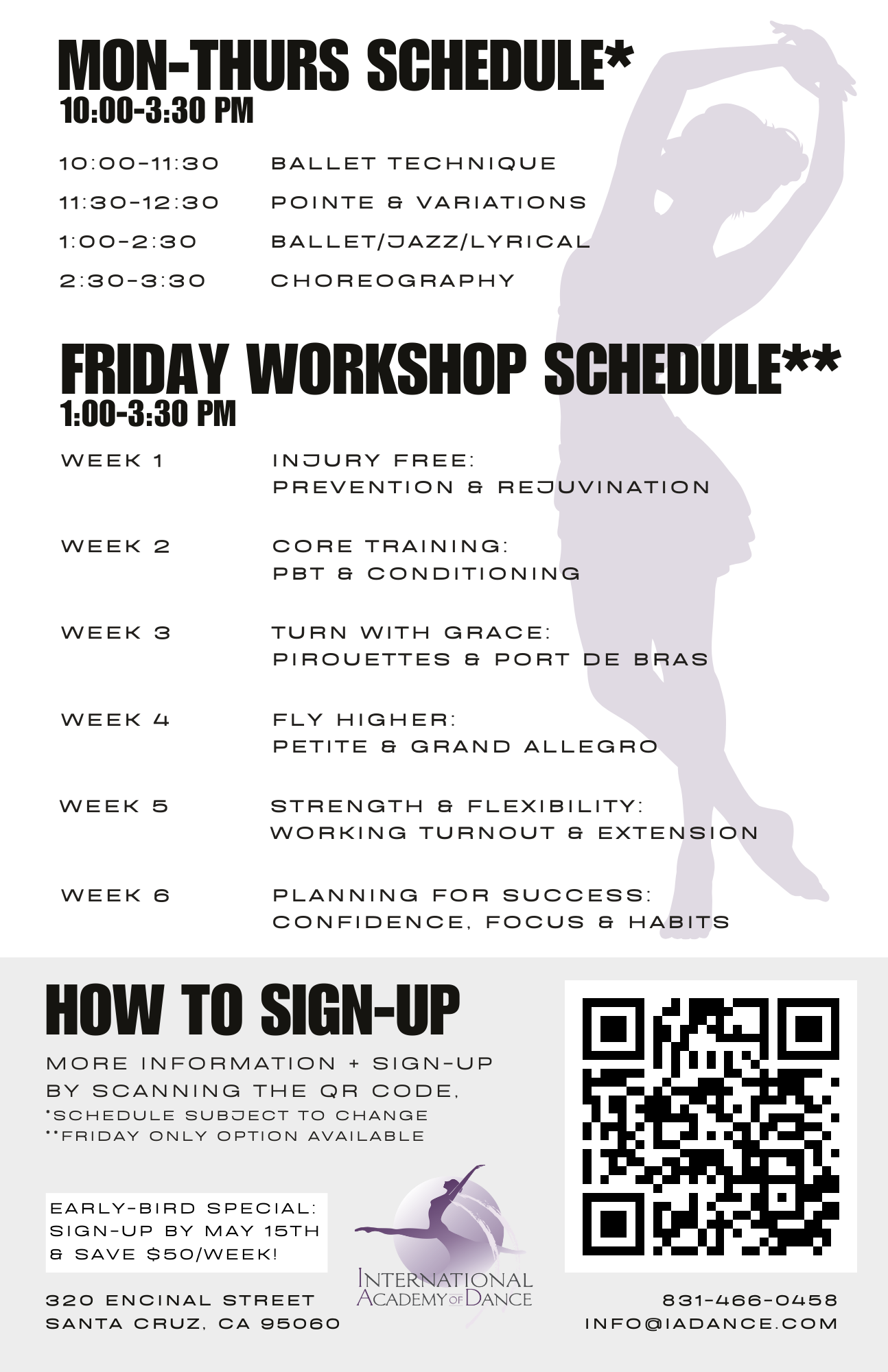 Summer Intensives 2024 Schedule back page