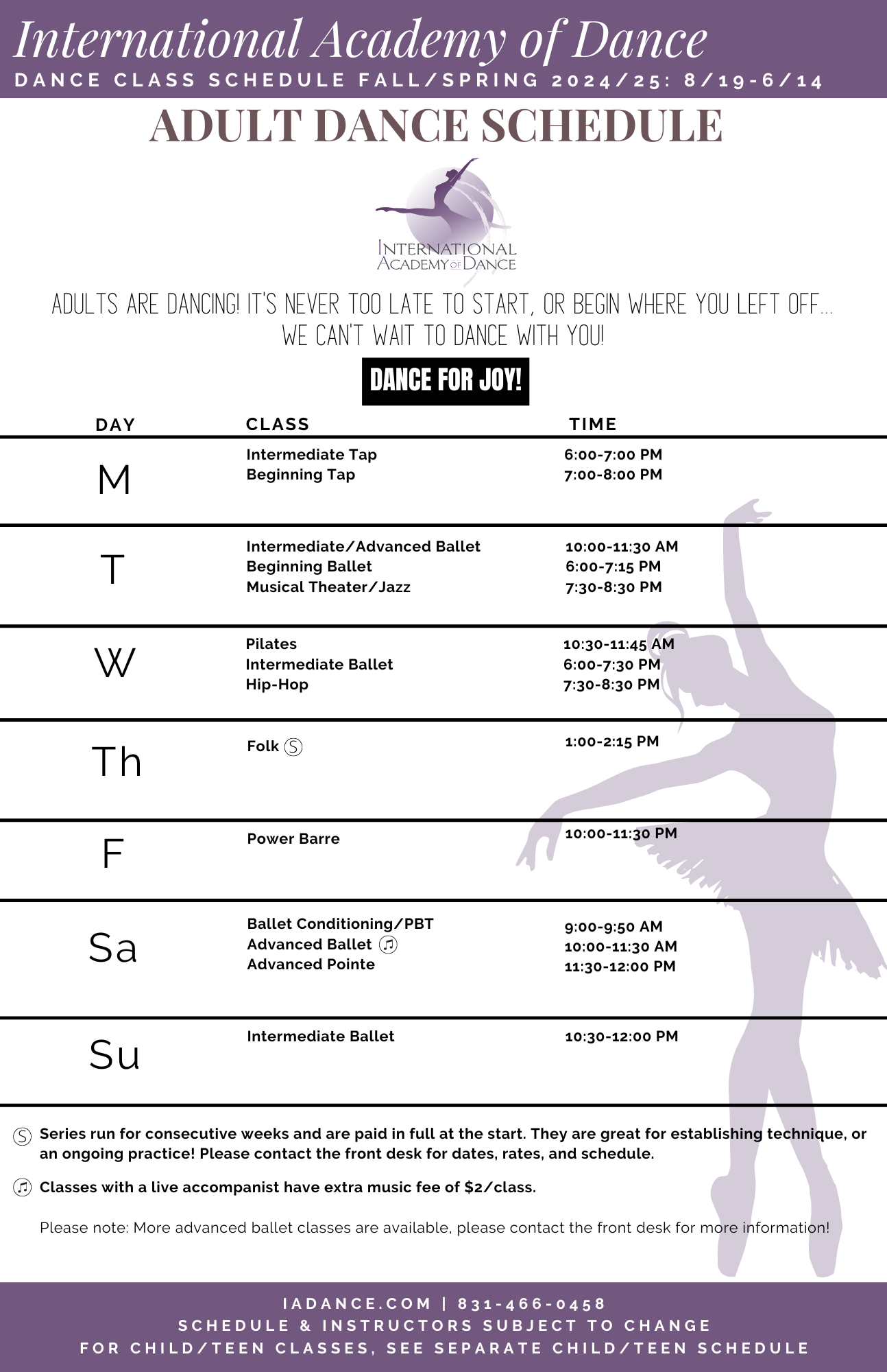 Adult Schedule Fall/Spring 2024/25