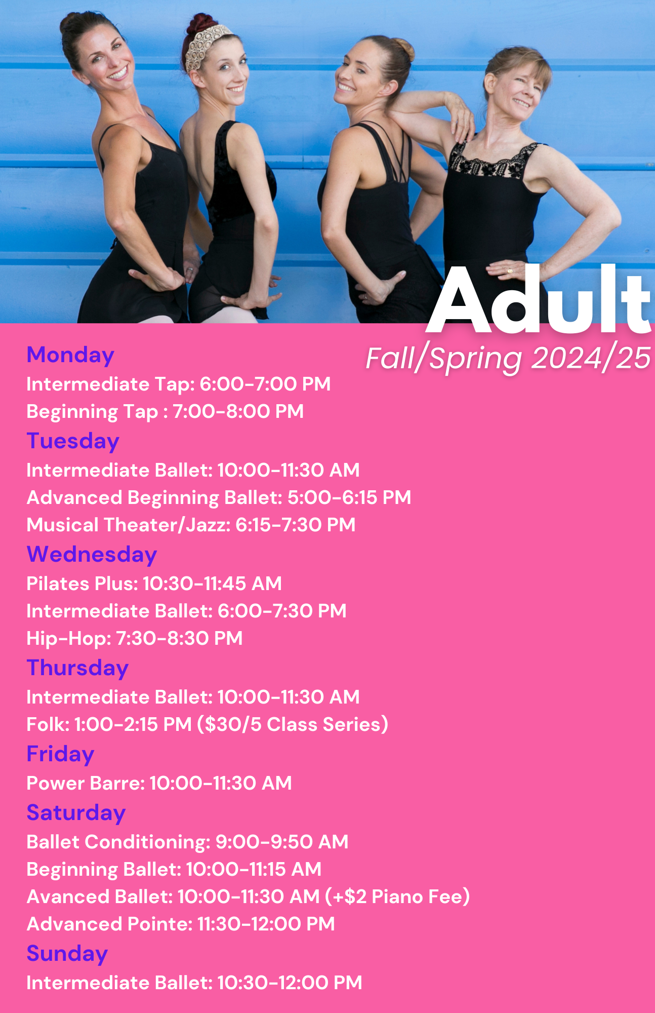 Adult Fall/Spring Dance Schedule 2024/25