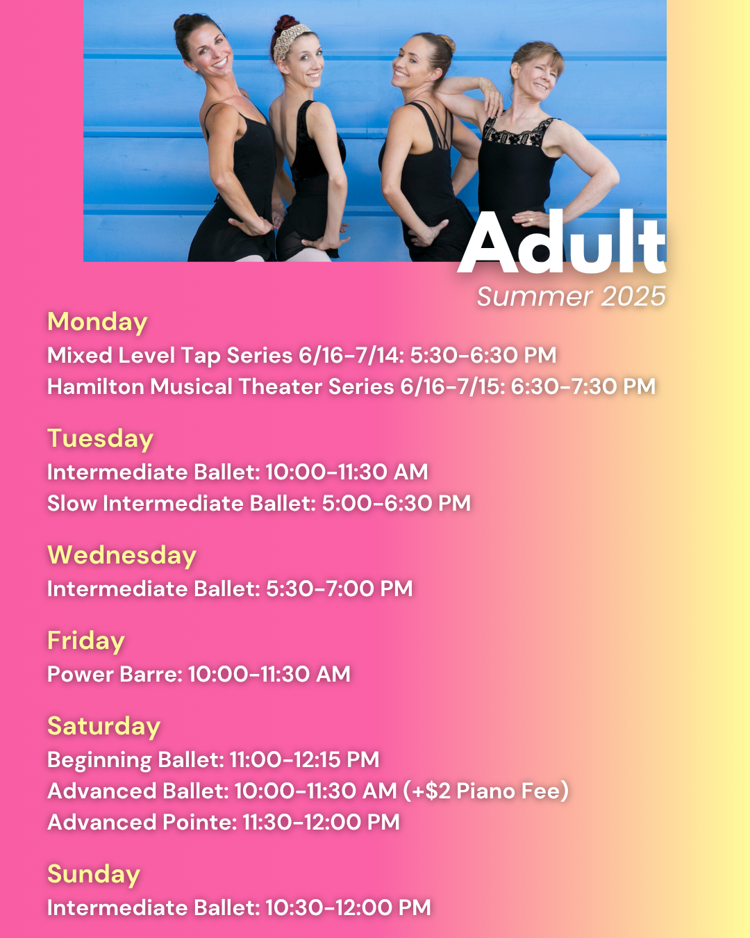 Summer Adult Schedule 2025