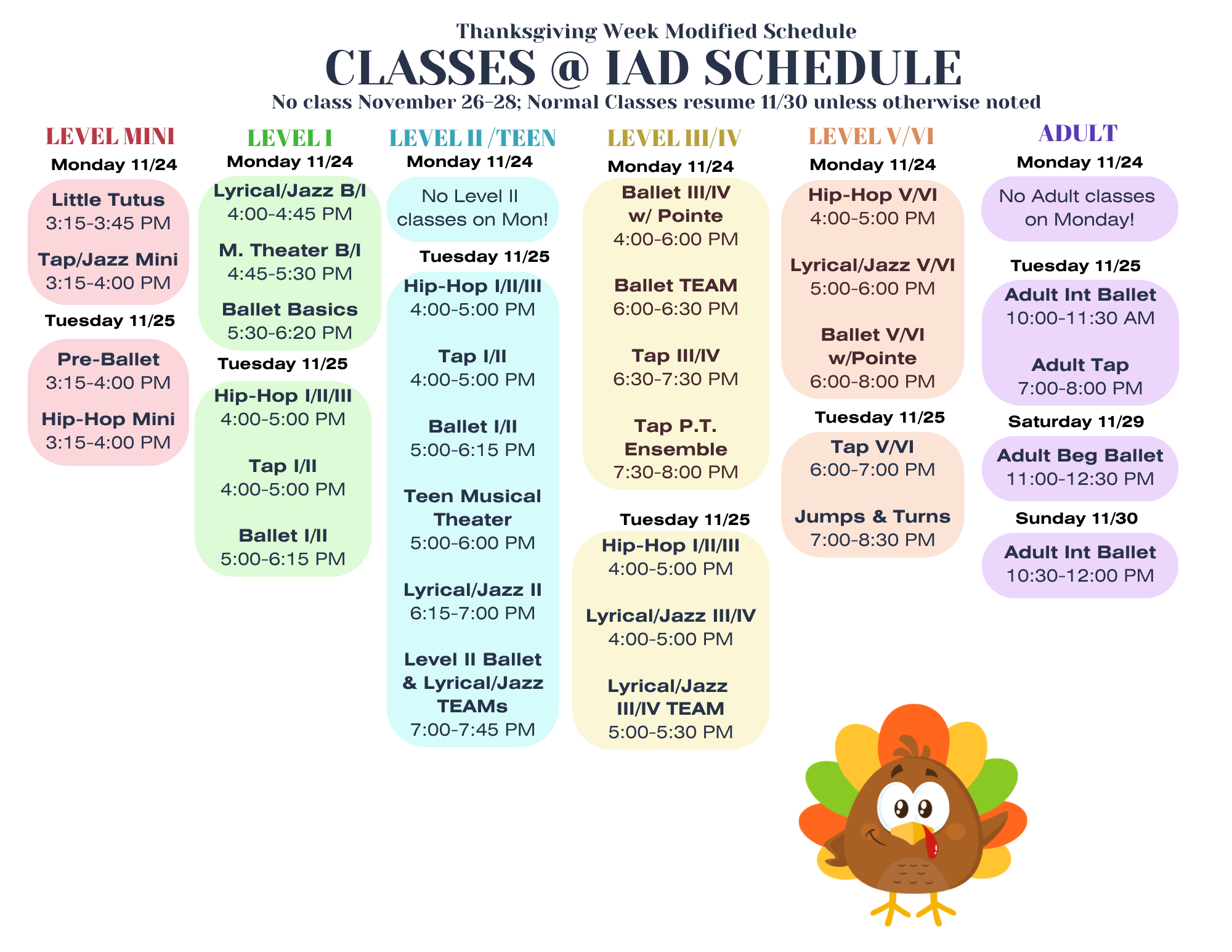 Modified Schedule ~ Thanksgiving Week 2025