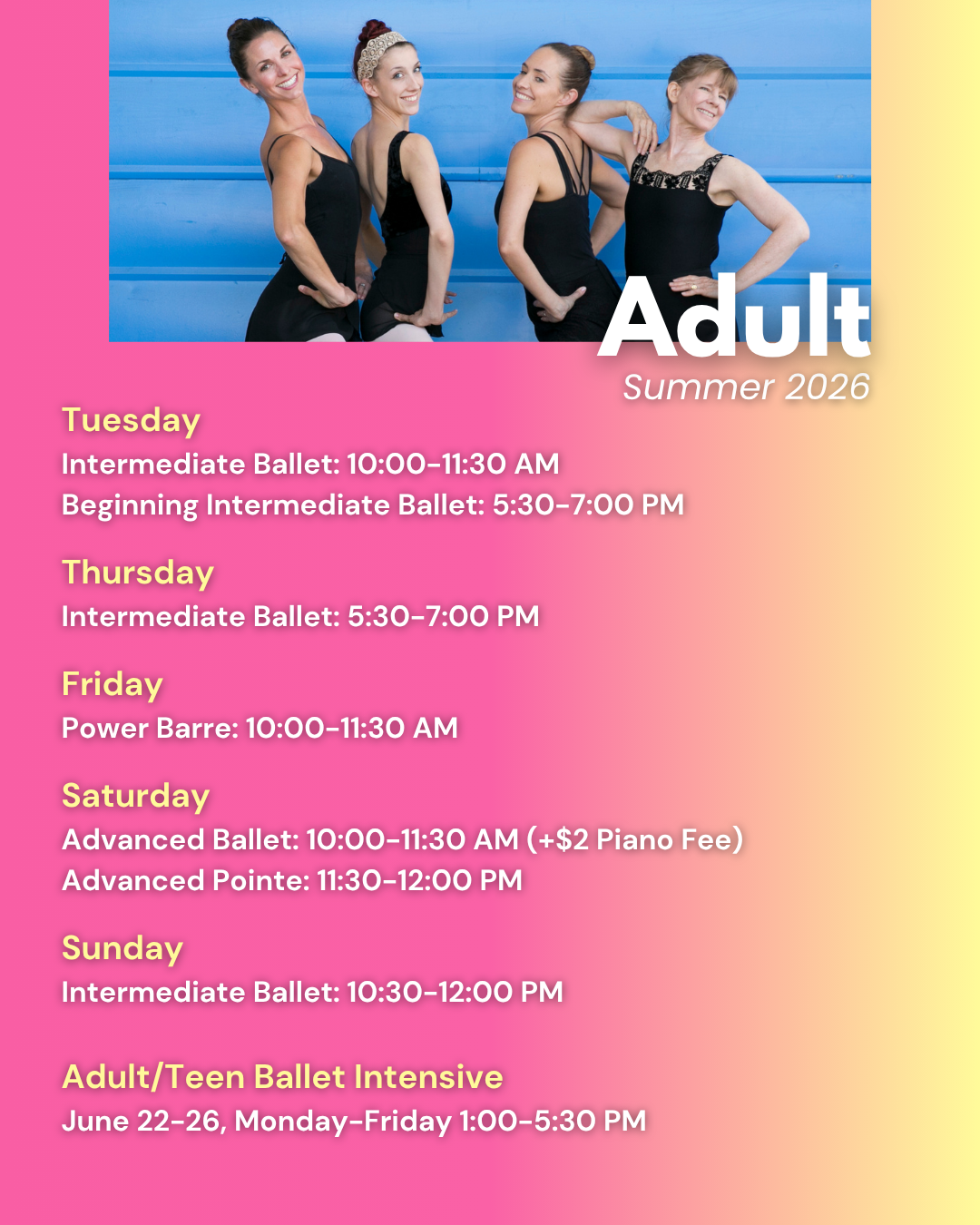 Adult ballet summer schedule