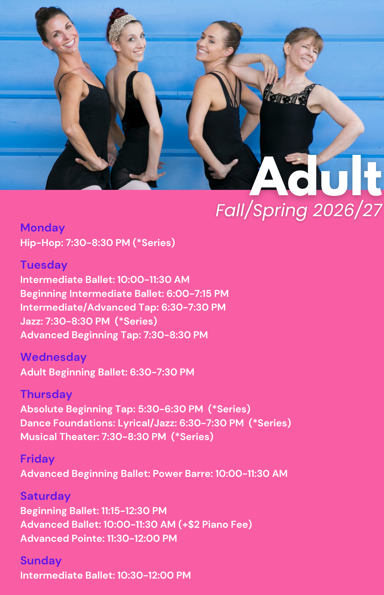 Adult Fall Dance Schedule 2026/27